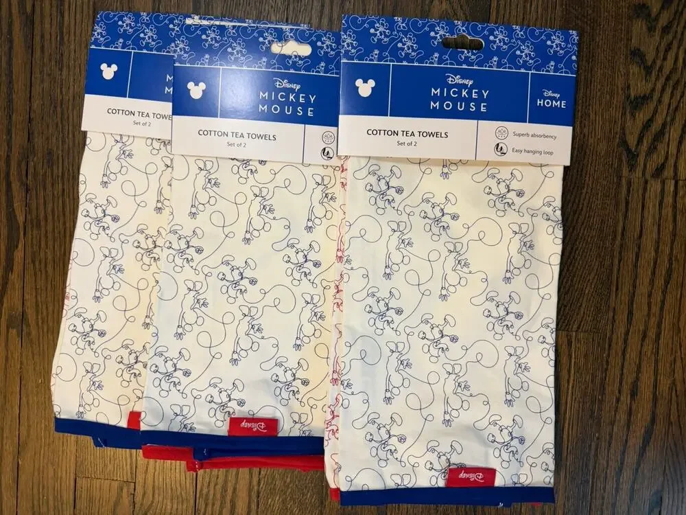 Disney HOME MICKEY MOUSE Cotton Tea Towels 3 Packs Of 2 (6 Total) NWT NEW